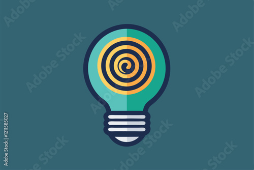 A stylized light bulb icon features a spiral design, symbolizing creativity and innovation in energy, light bulb flat icon with spiral shape