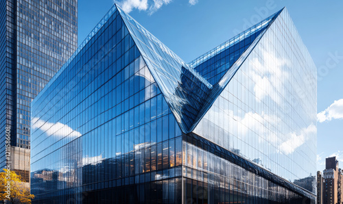 The fa ç ade of modern skyscrapers and glass curtain wall buildings in the city photo