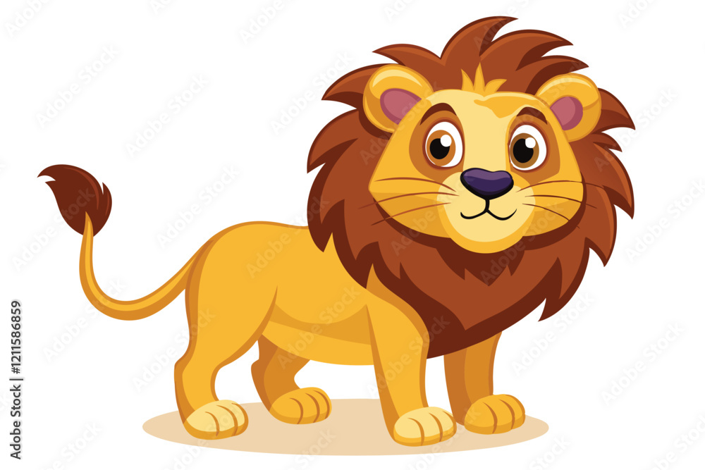 A cheerful cartoon lion with a fluffy mane stands confidently, showcasing a playful demeanor and bright colors, Lion cartoon design vector illustration A cheerful cartoon lion with a fluffy mane stands confidently, showcasing a playful demeanor and bright colors, Lion cartoon design vector illustration