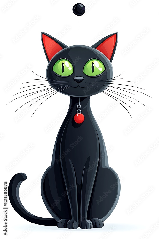 A black cat with green eyes is sitting on a white background. The cat has a calm and relaxed expression, and its posture suggests that it is comfortable in its surroundings A black cat with green eyes is sitting on a white background. The cat has a calm and relaxed expression, and its posture suggests that it is comfortable in its surroundings