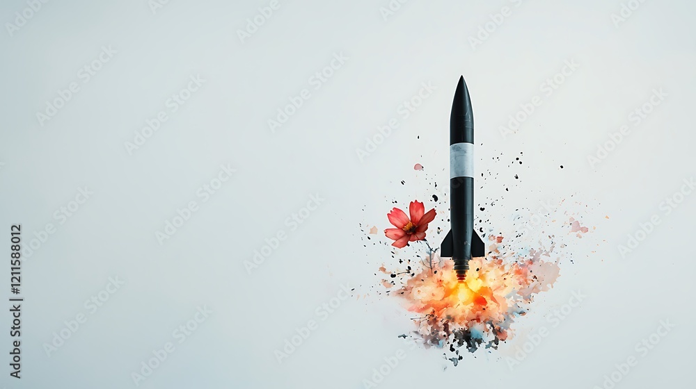 Fototapeta premium A blossom emerging from the barrel of a nuclear missile that has been deactivated