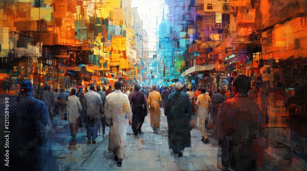 Abstract Cityscape Crowd Movement in Vibrant Urban Street Abstract Cityscape Crowd Movement in Vibrant Urban Street