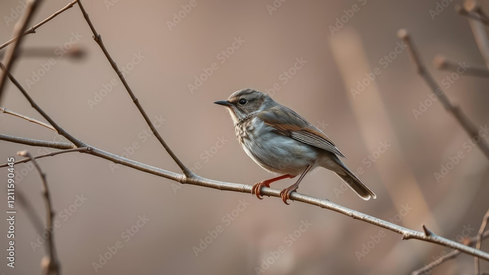 Dunnock bird perched on a thin twigs of a deciduous tree looking around cautiously, nature, leafy branch Dunnock bird perched on a thin twigs of a deciduous tree looking around cautiously, nature, leafy branch