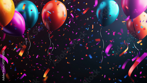 Colorful Balloons and Confetti Celebration Background.
