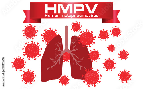 HMPV virus attack lung banner. Human metapneumovirus vector illustration. HMPV virus respiratory icon.