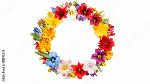 Vibrant Flower Wreath: A Colorful Floral Circle Design