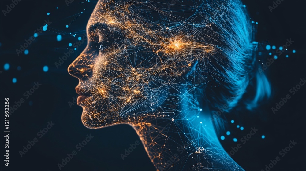 Futuristic Woman with Digital Network Lines Futuristic Woman with Digital Network Lines