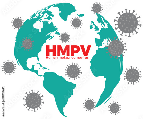 HMPV virus globe outbreak from china banner. Human metapneumovirus vector illustration. HMPV virus respiratory icon.