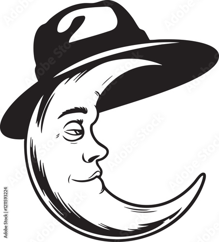 eid moon with hat with silhoutte with white bg