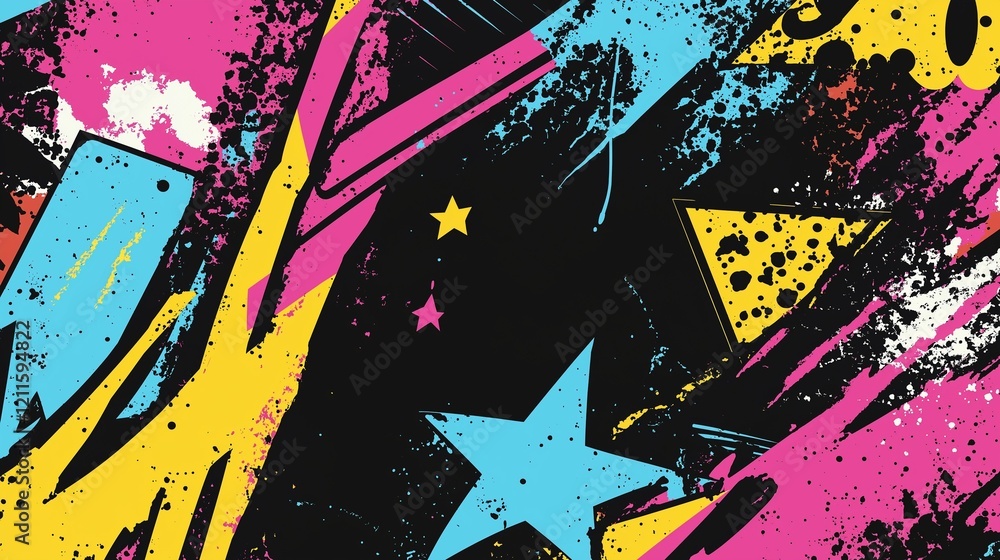 Naklejka premium Colorful abstract design with stars and dynamic shapes