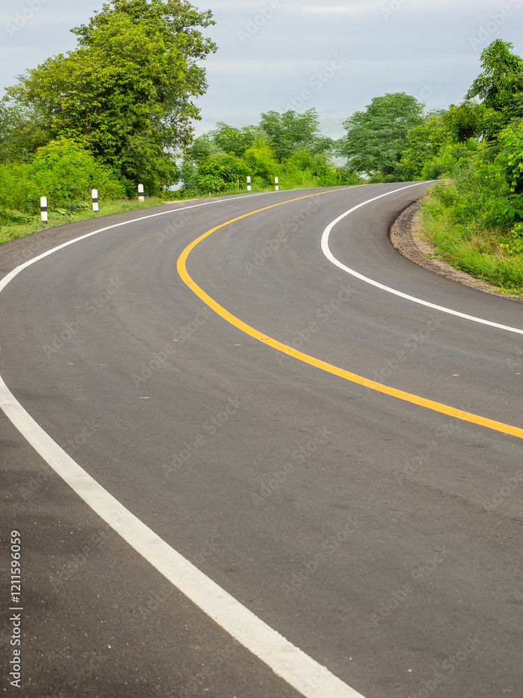 Fototapeta premium Beautiful country road with trees on both sides during the daytime.