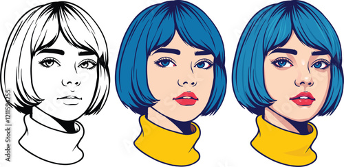 detailed-pop-art-woman-blue-hair-beauty-portrait-vector