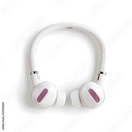 Stylish white wireless headphones with modern pink accents, Generative AI. photo