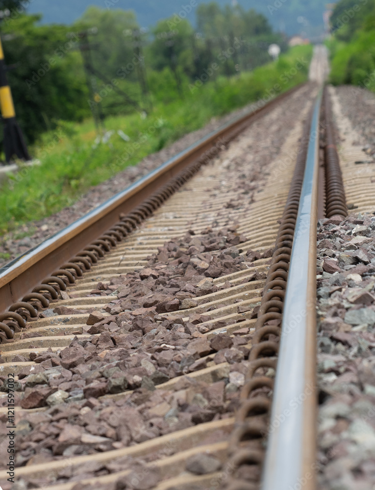 Naklejka premium Railway tracks on a hill in Lopburi Province, Thailand Train tracks to Bangkok station