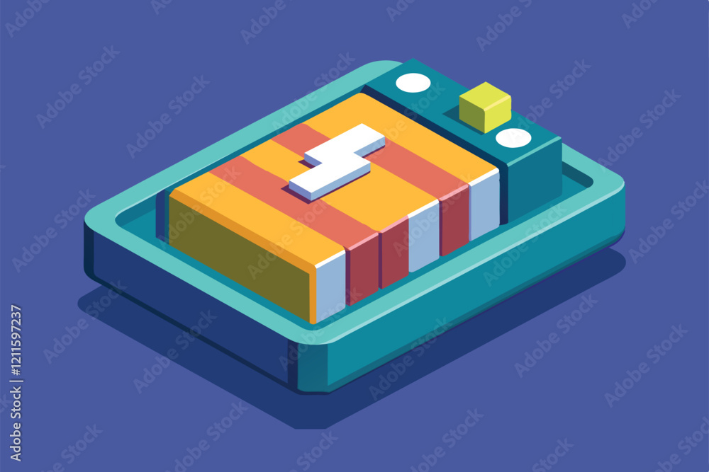 A vibrant isometric representation of a low battery icon featuring bold colors and customizable elements, Low battery Customizable Isometric Illustration A vibrant isometric representation of a low battery icon featuring bold colors and customizable elements, Low battery Customizable Isometric Illustration