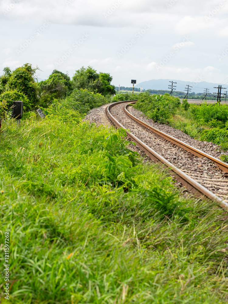 Railway tracks on a hill in Lopburi Province, Thailand Train tracks to Bangkok station Railway tracks on a hill in Lopburi Province, Thailand Train tracks to Bangkok station