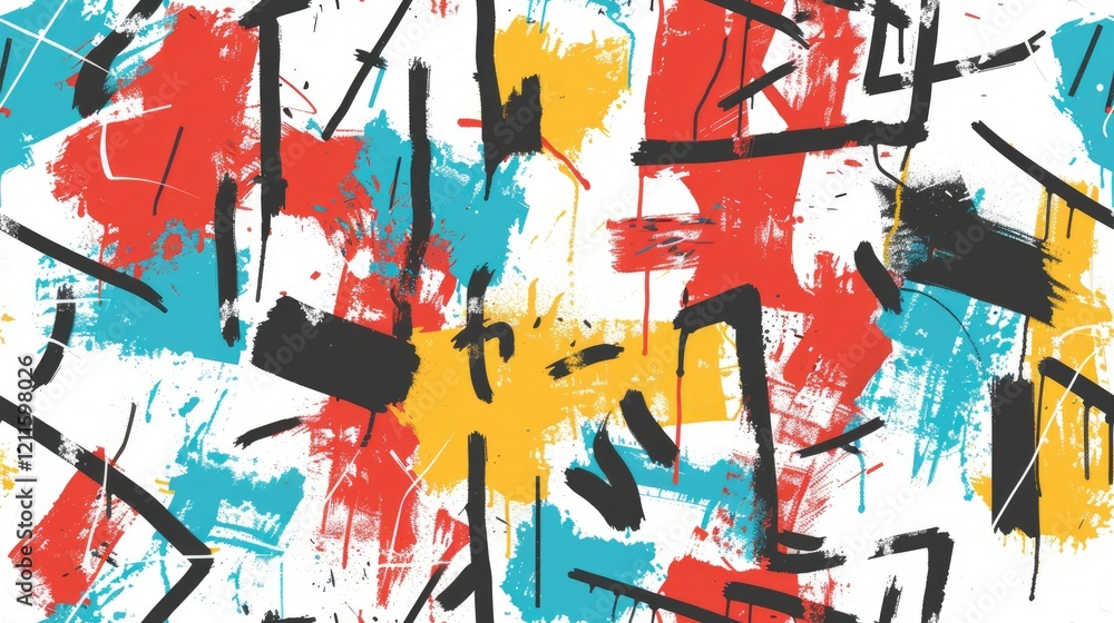 Obraz premium Abstract colorful pattern with bold brush strokes and shapes.