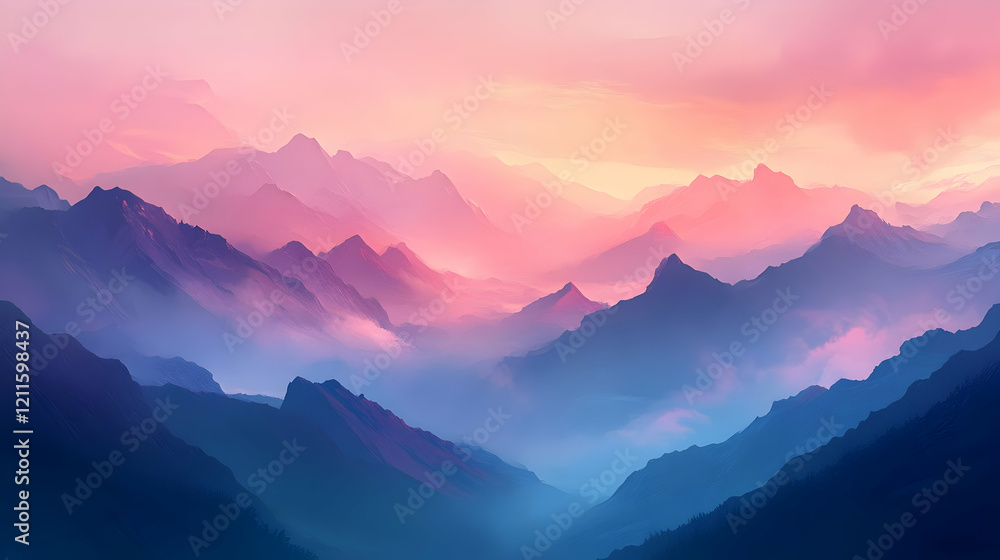 Fototapeta premium Majestic Mountains at Sunrise: A Dreamy Landscape Photography