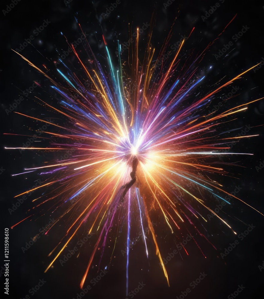 Fototapeta premium Dazzling multicolored sparks lighting up the darkness, shimmering dust, luminous orbs