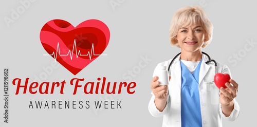 Banner for Heart Failure Awareness Week with mature female doctor photo