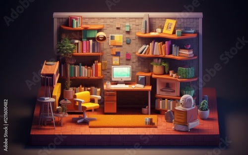 Wallpaper Mural Cozy Minimalist Home Office with Bookshelves Torontodigital.ca