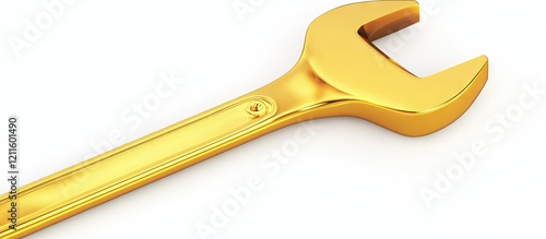 Shiny gold wrench elegantly isolated on a bright white background with a smooth, polished finish reflecting light for a striking presentation