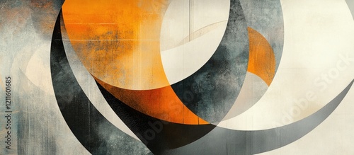 Dynamic abstract artwork featuring bold orange curves and gray lines against a soft white background, showcasing a minimalist modern aesthetic.