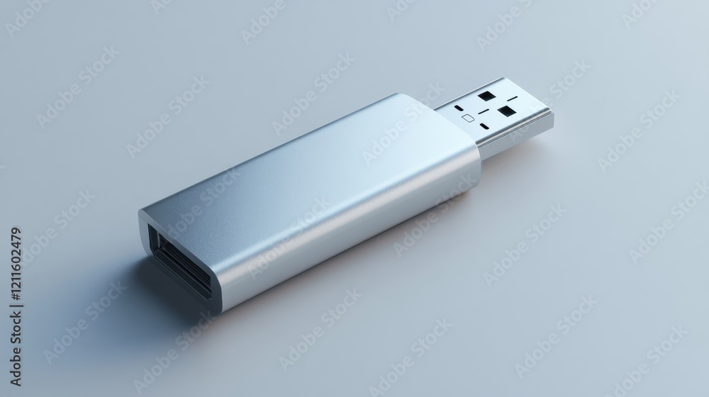 Modern Silver USB Flash Drive on a Simple Light Background Modern Silver USB Flash Drive on a Simple Light Background