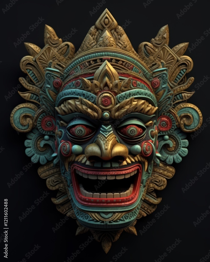 Intricate Balinese Mask with Golden Details Intricate Balinese Mask with Golden Details