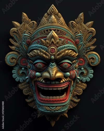 Wallpaper Mural Intricate Balinese Mask with Golden Details Torontodigital.ca