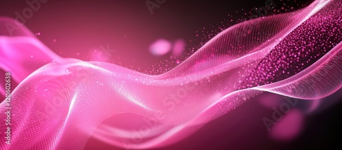 Pink flowing abstract background representing breast cancer awareness with soft waves and sparkling particles, creating a soothing and supportive atmosphere.