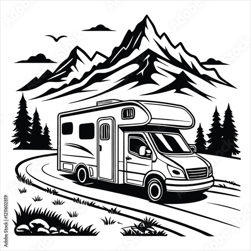 Camping Camper Caravan Trailer Vector Clipart for Travel Art
