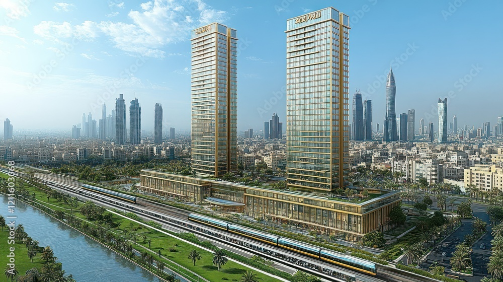 Obraz premium Grandiose Gold Towers: Dubai's Luxurious Skyline