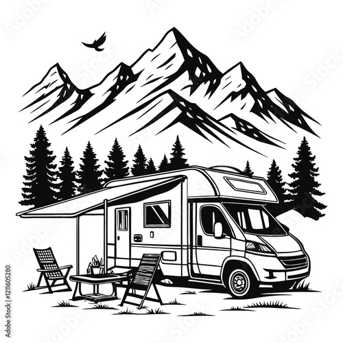 Caravan Trailer Clipart Vector for Camping Camper Designs
