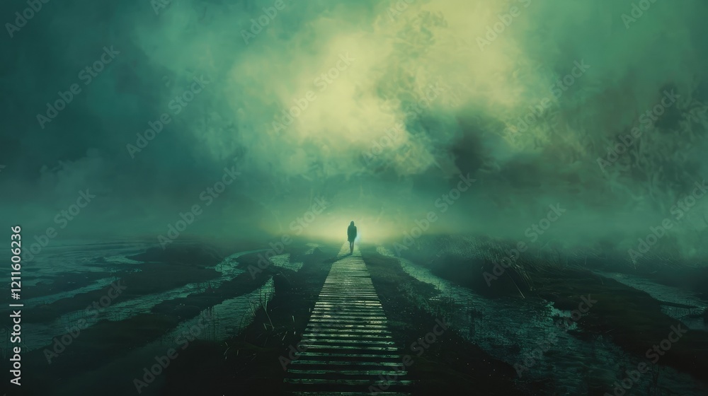 A solitary figure walks along a misty path, evoking mystery and introspection. A solitary figure walks along a misty path, evoking mystery and introspection.