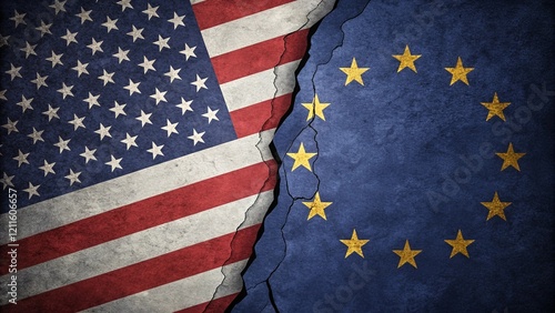 Wallpaper Mural united states and eu flags torn apart with dramatic fracture, symbolizing disagreement
 Torontodigital.ca