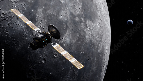 Fototapeta Naklejka Na Ścianę i Meble -  Satellite in Space over moon, Elements of this image furnished by NASA, 3D illustration