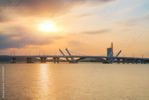 Lihu Bridge and Urban Scenery and Beautiful Sunset in Wuxi, Jiangsu Province, China on April 1, 2024 photo