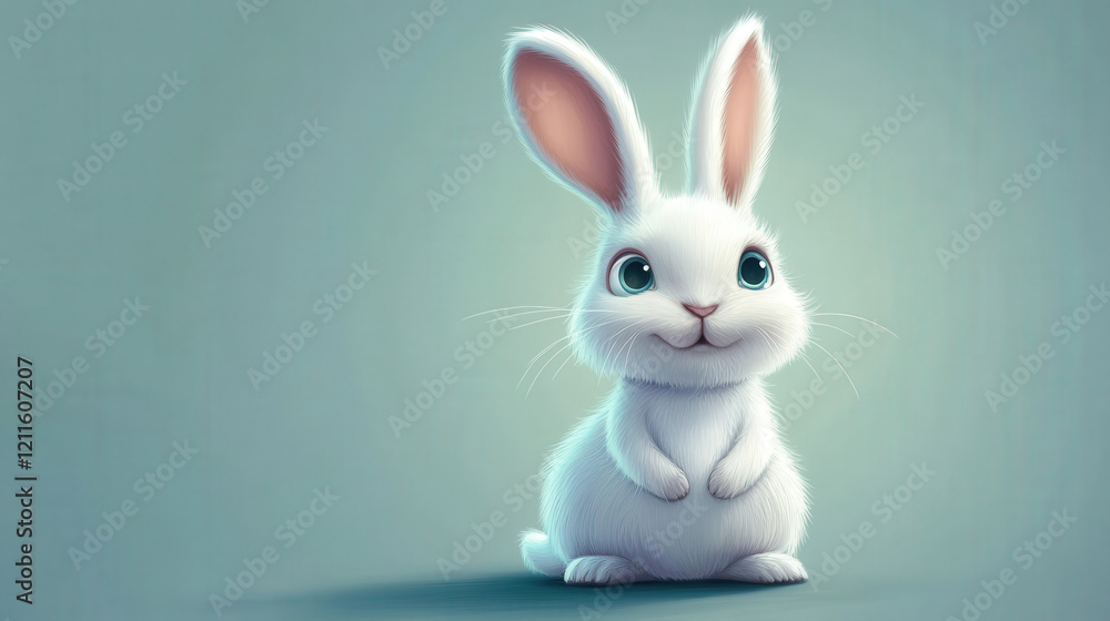 Fototapeta premium Cute White Bunny on Teal Background