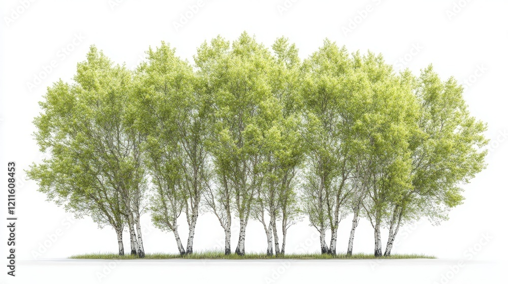 Obraz premium Group of Lush Green Trees Isolated on a White Background