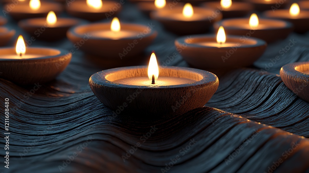 Serene Candles on Wavy Surface Tranquil and Peaceful Atmosphere. Serene Candles on Wavy Surface Tranquil and Peaceful Atmosphere.