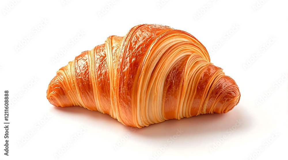 Croissant with perfectly golden crispy delicate layers and texture on white background for a professional presentation and National Croissant Day Croissant with perfectly golden crispy delicate layers and texture on white background for a professional presentation and National Croissant Day