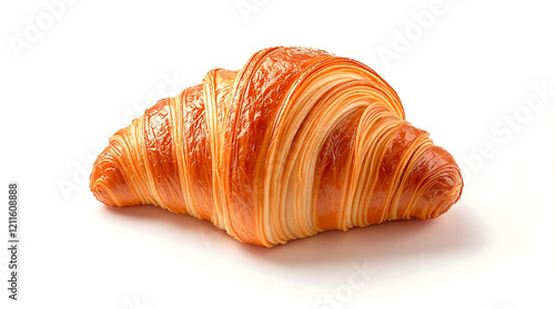 Croissant with perfectly golden crispy delicate layers and texture on white background for a professional presentation and National Croissant Day photo