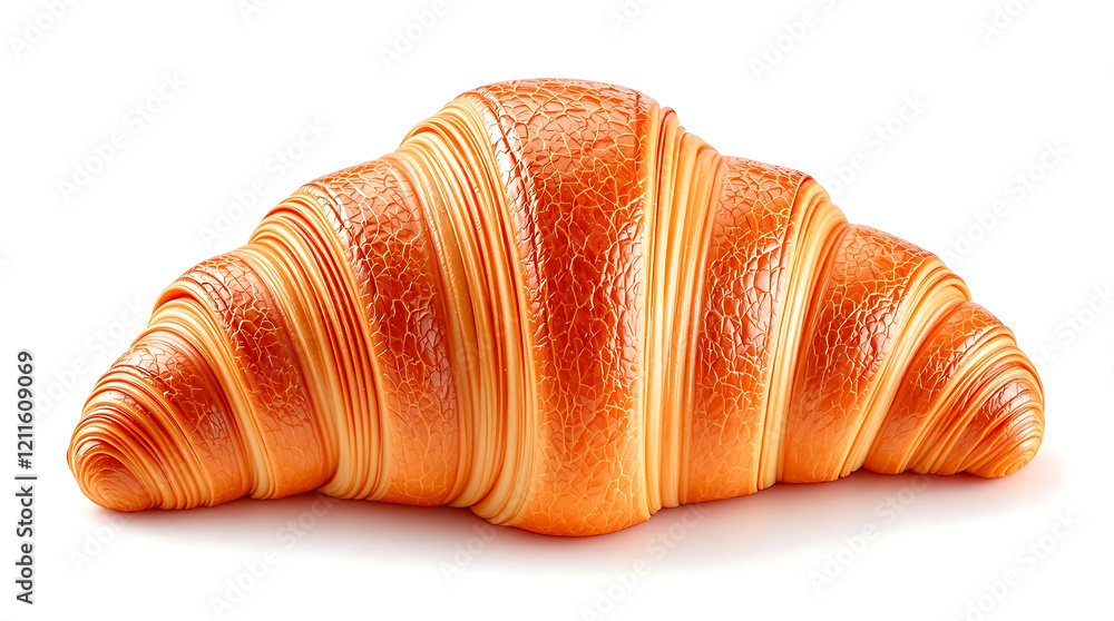 Croissant with perfectly golden crispy delicate layers and texture on white background for a professional presentation and National Croissant Day Croissant with perfectly golden crispy delicate layers and texture on white background for a professional presentation and National Croissant Day