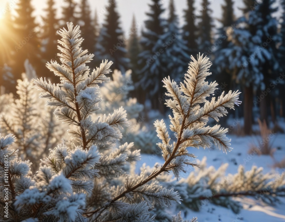 Delicate frost-covered pine needle clusters against a warm and cozy background, ice crystals, natural scenery, frosty details Delicate frost-covered pine needle clusters against a warm and cozy background, ice crystals, natural scenery, frosty details