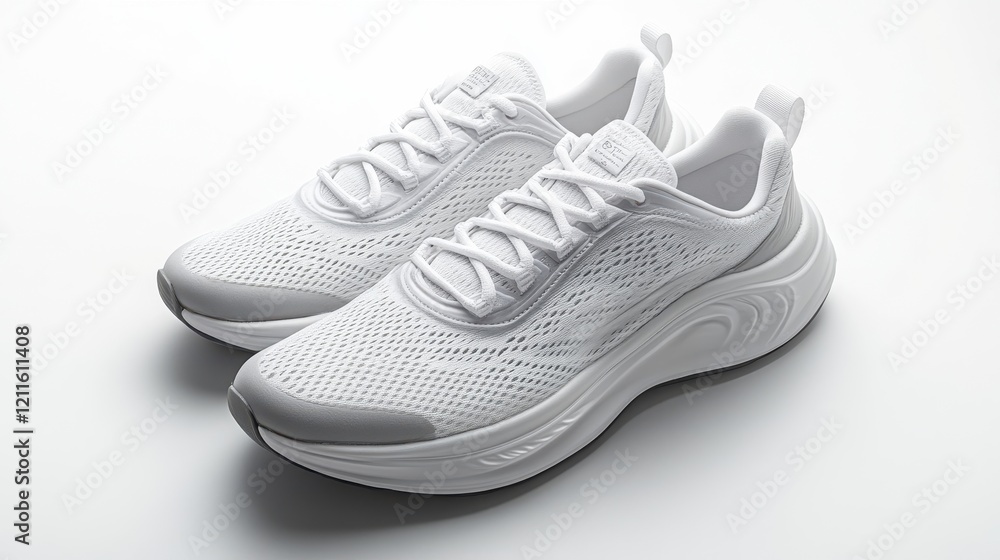 Fresh White Athletic Sneakers on Clean Background Displayed Elegantly Fresh White Athletic Sneakers on Clean Background Displayed Elegantly