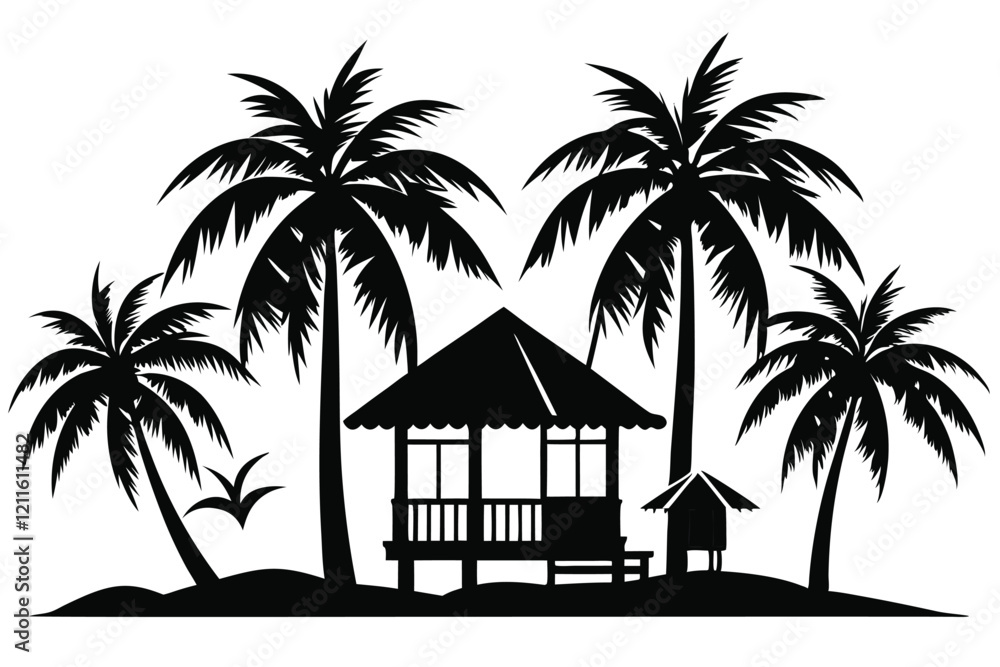 Obraz premium Summer Beach Cabana Silhouette Vector