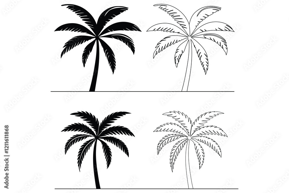 Palm tree continous simple line drawing black and white Palm tree continous simple line drawing black and white