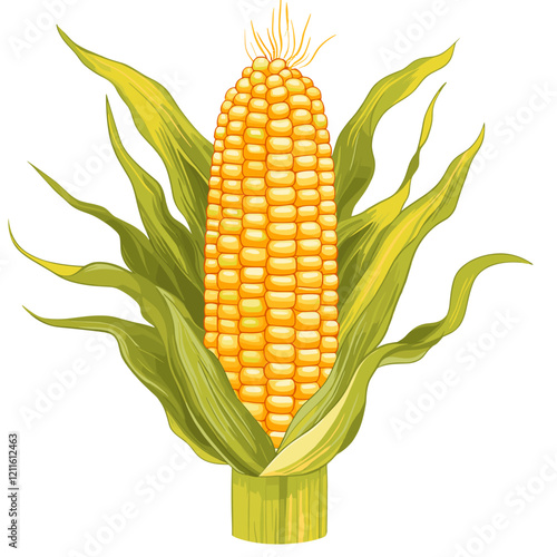 Vector illustration of corn on the cob isolated on a white background Golden maize corn cob isolated Corn in the peel husk