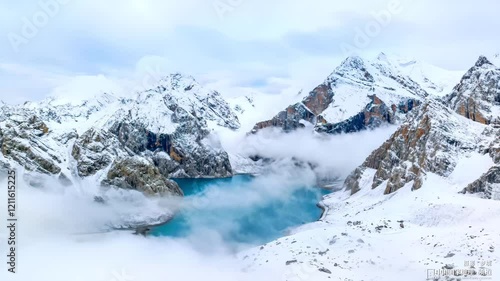 4K aerial video of the beautiful Heavenly Lake in Xinjiang, China, during the winter season